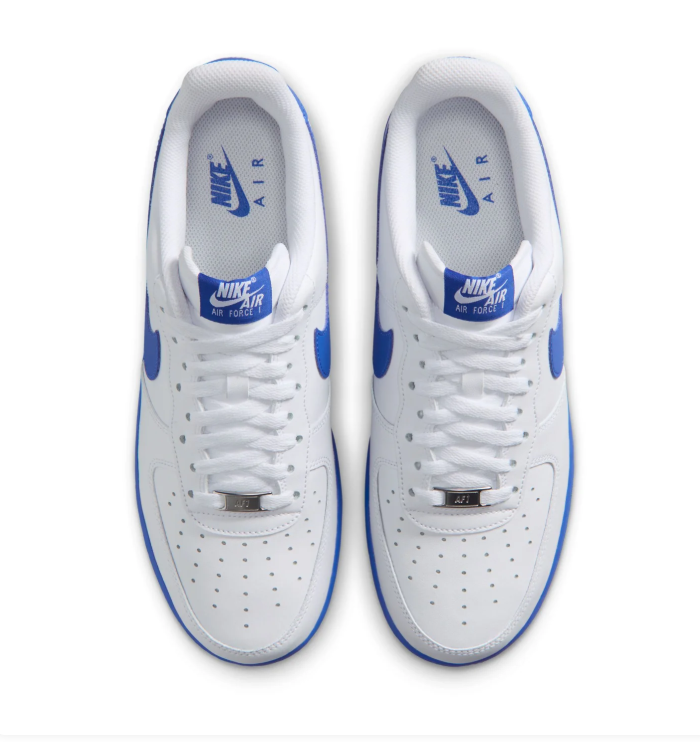 Nike Air Force 1 White Sneakers with Royal Blue Swoosh and Sole