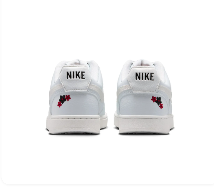 Nike White Low-Top Sneakers with Red and Black Floral Embroidery
