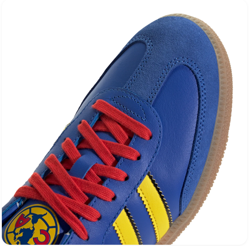 Adidas Samba Blue Sneakers with Yellow Stripes, Red Laces and Gum Sole