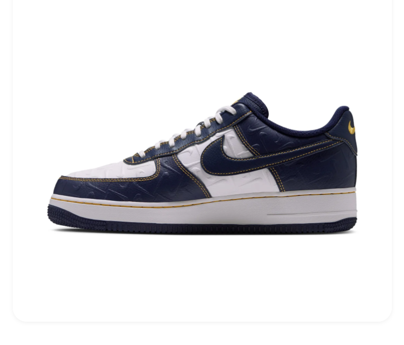 Nike Air Force 1 Navy and White Sneakers with Yellow Contrast Stitching