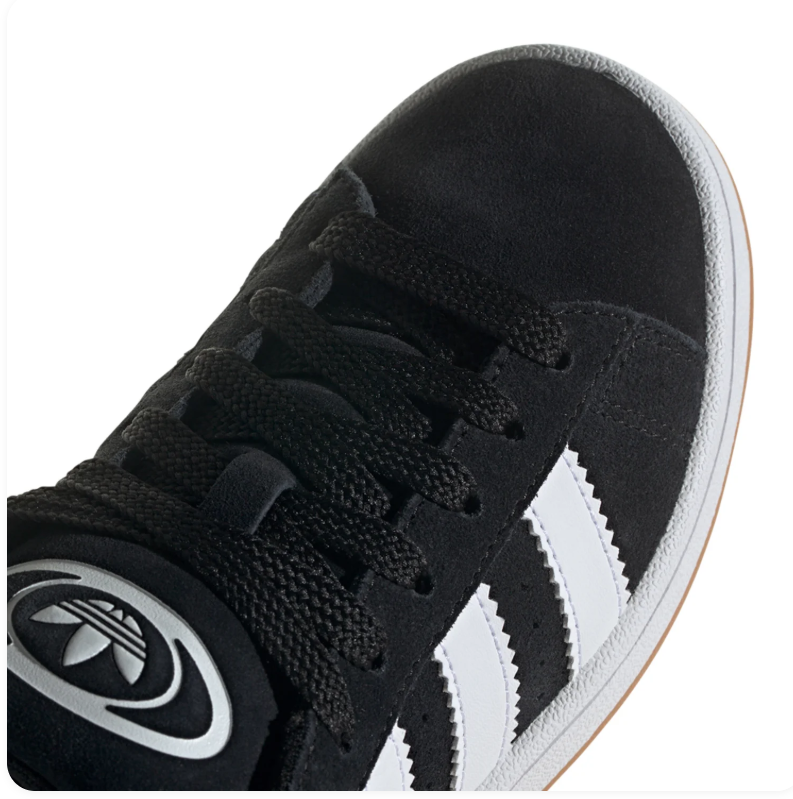 Adidas Campus Black Sneakers with White Stripes and Gum Sole