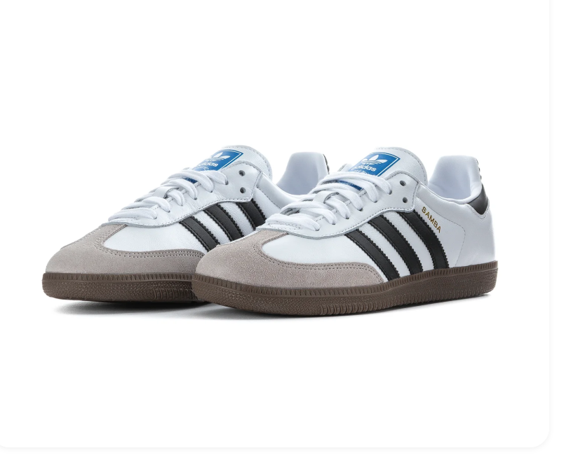 Adidas Samba White Sneakers with Black Stripes and Grey T-Toe