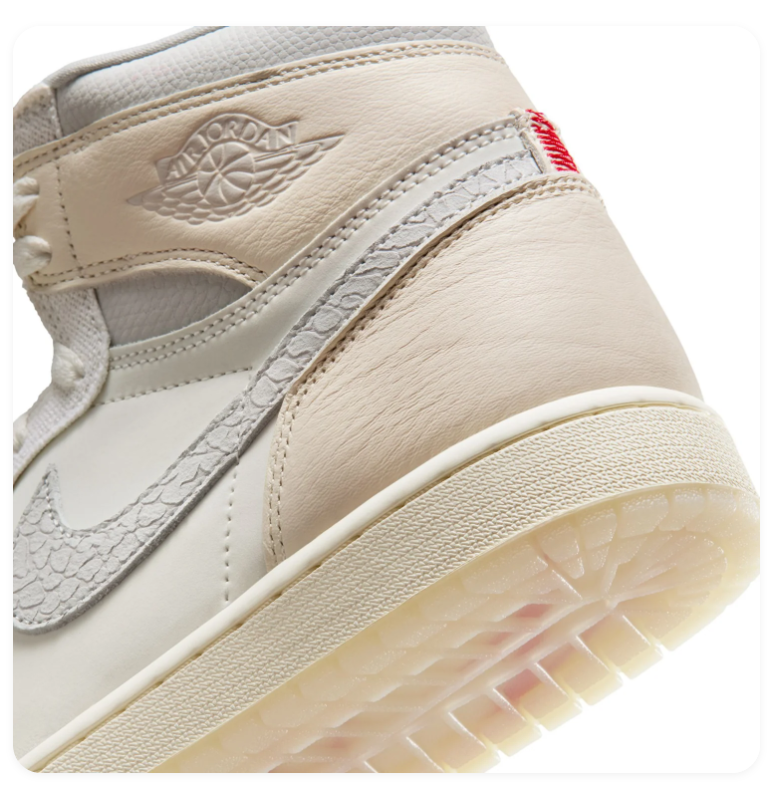 Air Jordan 1 High Cream and Grey Sneakers with Red Accents