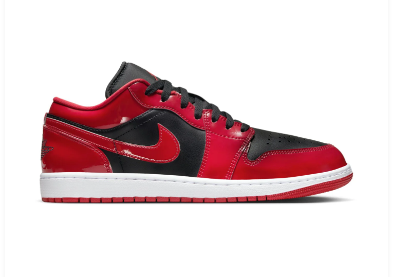 Air Jordan 1 Low Glossy Red and Black Sneakers