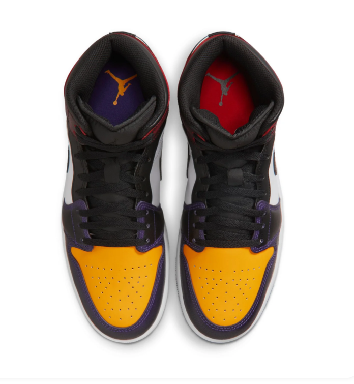 Air Jordan 1 Mid Black and White Sneakers with Gold and Purple Accents