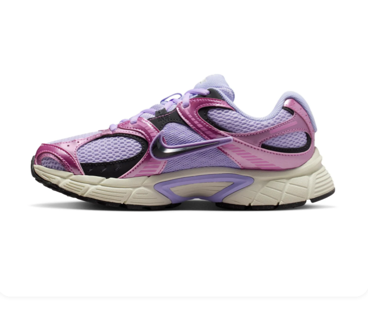 Nike Lilac Mesh Sneakers with Metallic Pink Overlays and Black Swoosh