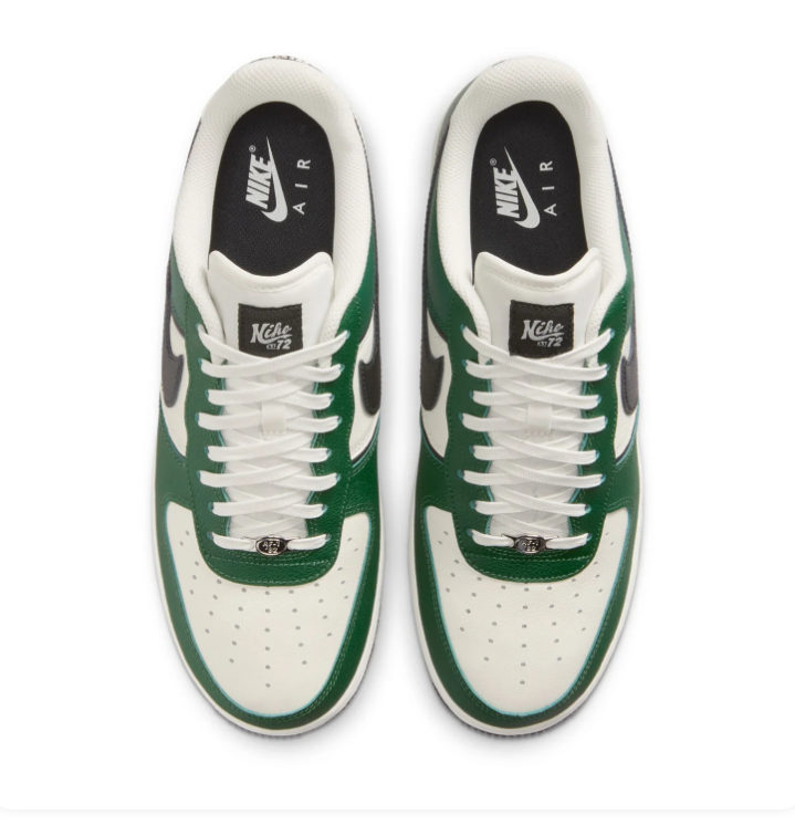 Nike Air Force 1 Green and Cream Sneakers with Black Swoosh