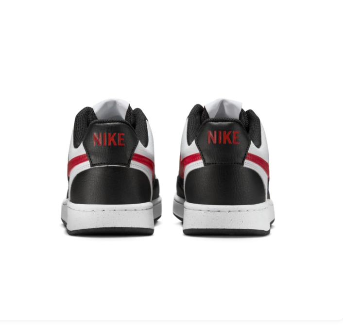Nike Court Vision Black and White Low-Top Sneakers with Red Swoosh