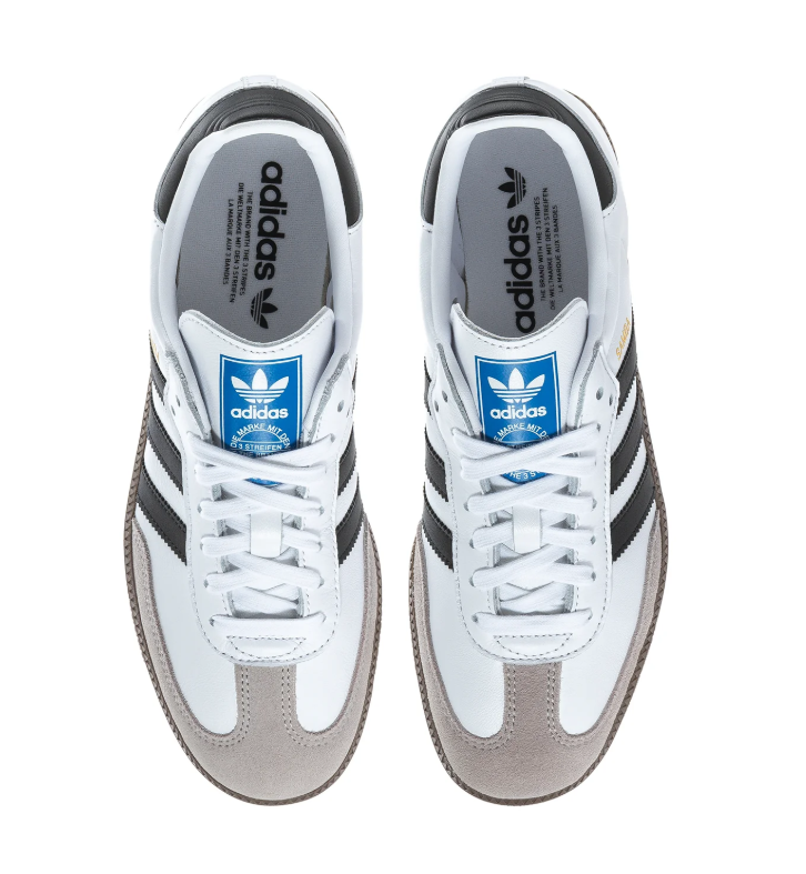 Adidas Samba White Sneakers with Black Stripes and Grey T-Toe