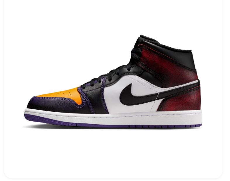 Air Jordan 1 Mid Black and White Sneakers with Gold and Purple Accents