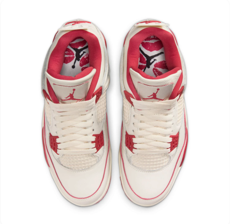 Air Jordan 4 Off-White Sneakers with Red Accents