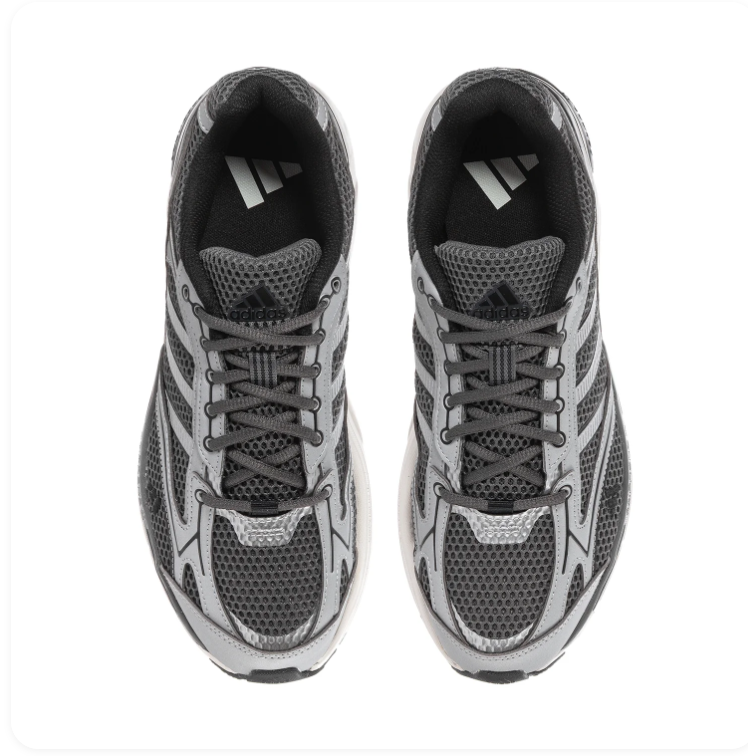 Adidas Grey Mesh Sneakers with Metallic Silver Overlays and Cream Sole