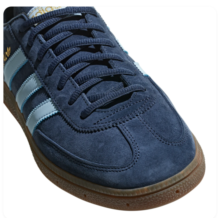 Adidas Handball Spezial Navy Sneakers with Light Blue Stripes and Brown Sole