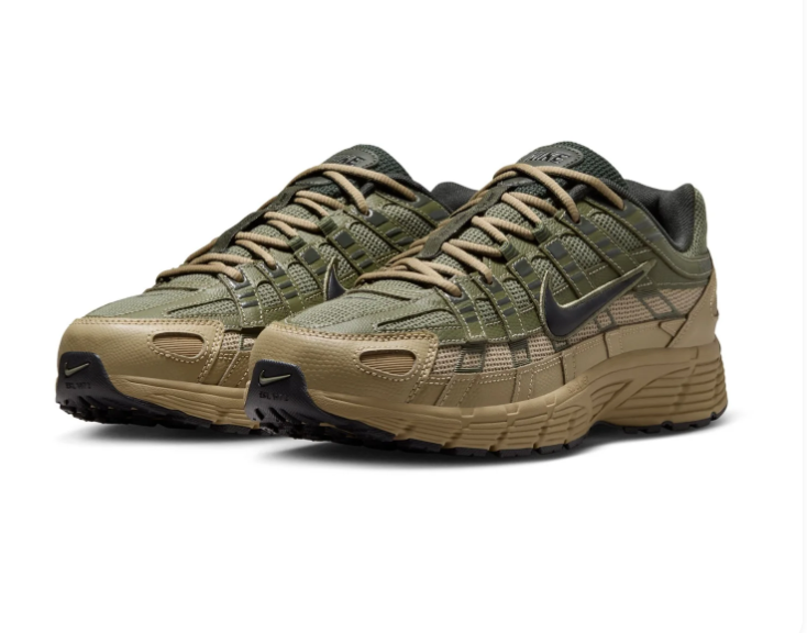 Nike Olive Green and Khaki Mesh Sneakers with Black Swoosh