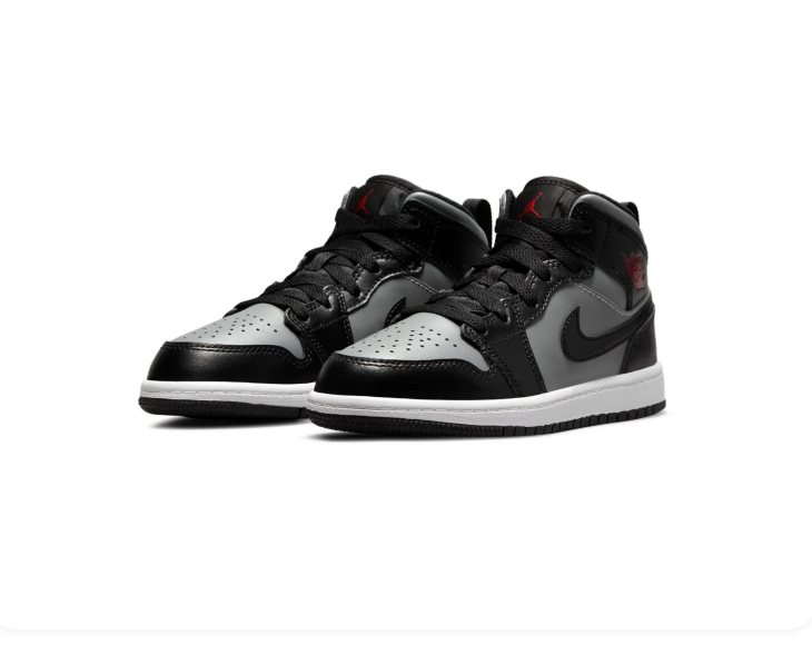 Air Jordan 1 Mid Black and Grey Sneakers with Red Accents