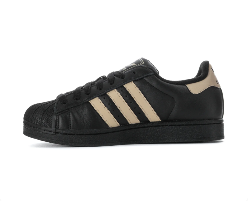 Adidas Superstar Black Sneakers with Cream Stripes and Black Shell Toe