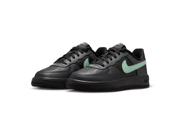 Nike Air Force 1 Black Low-Top Sneakers with Mint Green Swoosh