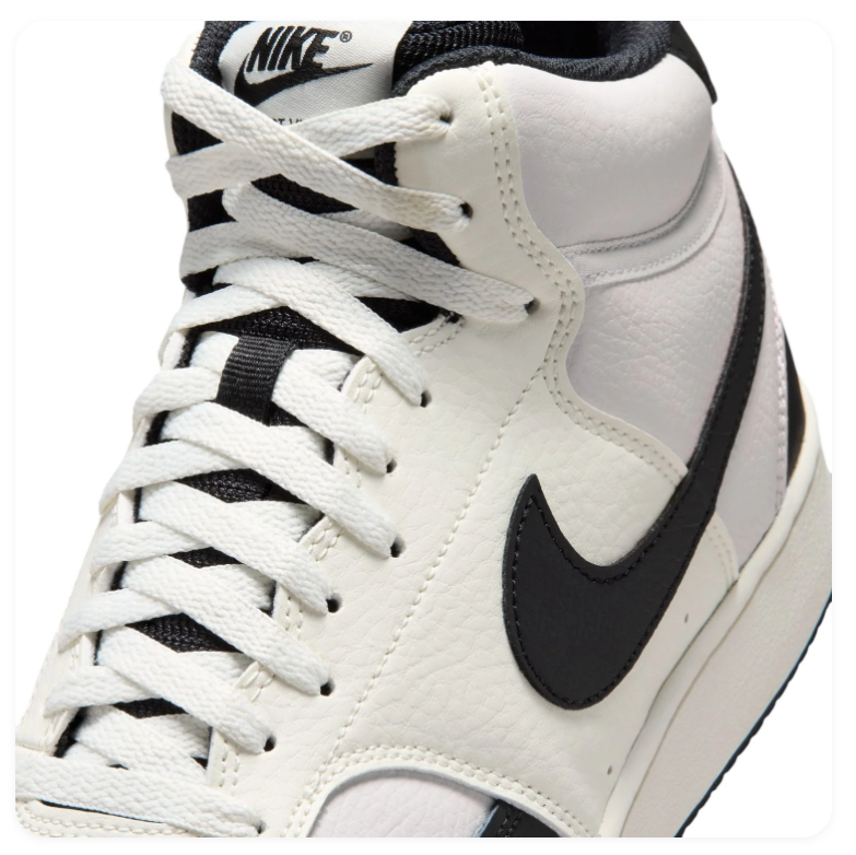 Nike White and Light Grey High-Top Sneakers with Black Swoosh