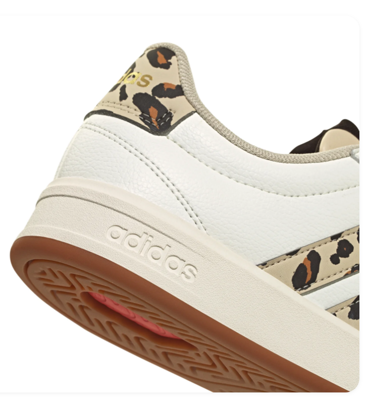 Adidas White Low-Top Sneakers with Leopard-Print Stripes and Gum Outsole