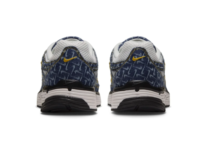 Nike Navy Patterned Mesh Sneakers with Yellow-Outlined Black Swoosh