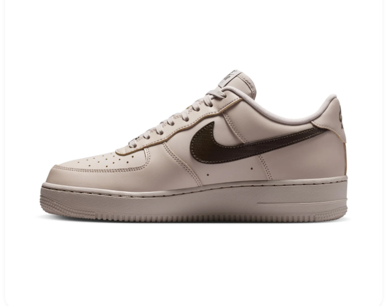 Nike Air Force 1 Light Taupe Sneakers with Dark Brown Swoosh