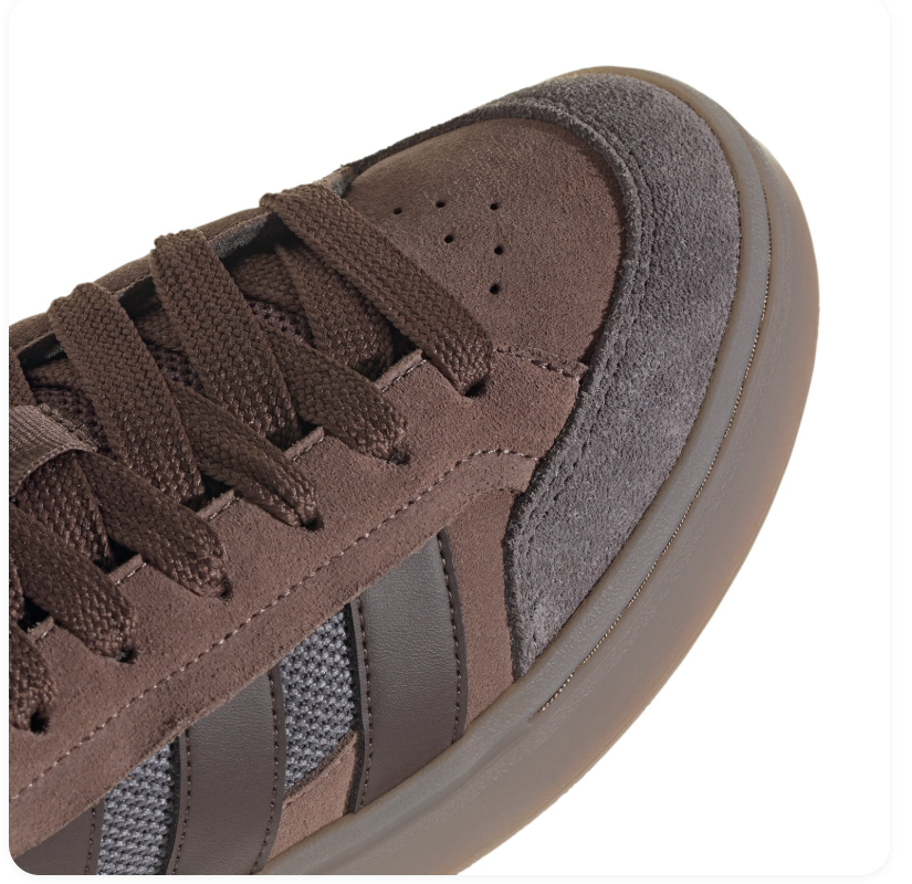 Adidas Brown and Grey Low-Top Sneakers with Dark Stripes and Brown Sole