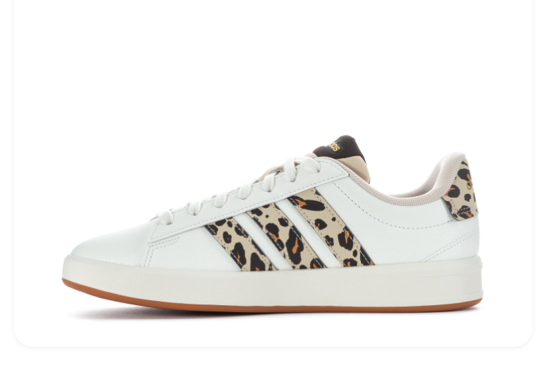 Adidas White Low-Top Sneakers with Leopard-Print Stripes and Gum Outsole