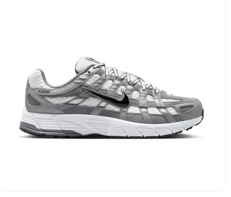 Nike P-6000 Grey and White Mesh Sneakers with Black Swoosh