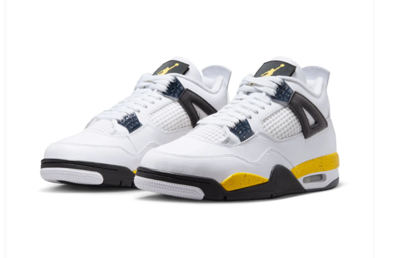 Air Jordan 4 White and Yellow Sneakers with Black Accents