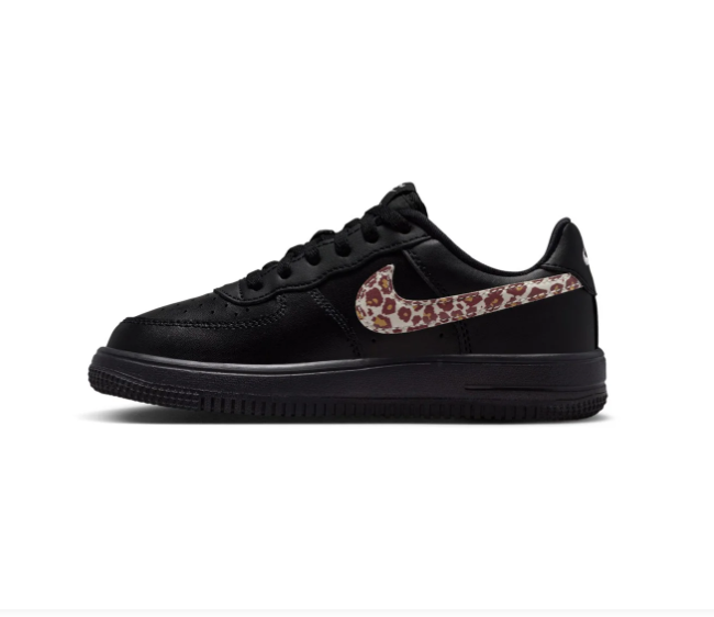 Nike Air Force 1 Black Low-Top Sneakers with Leopard-Print Swoosh