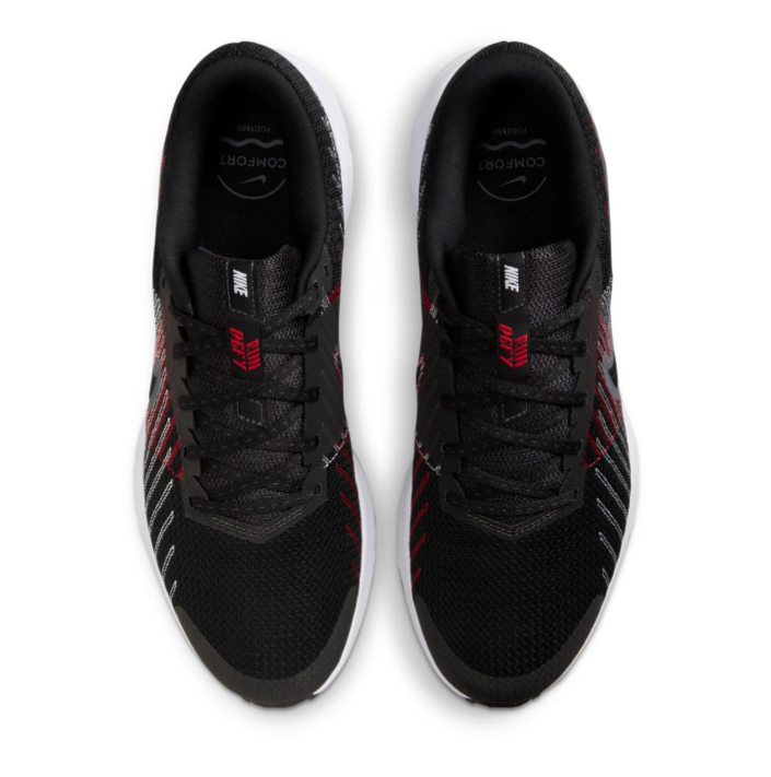 Nike Downshifter 11 Black Mesh Sneakers with Red and Silver Accents