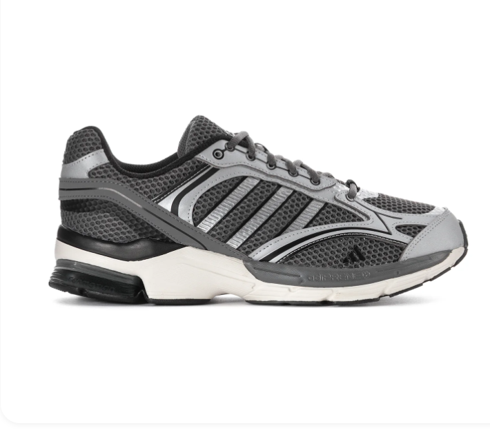 Adidas Grey Mesh Sneakers with Metallic Silver Overlays and Cream Sole