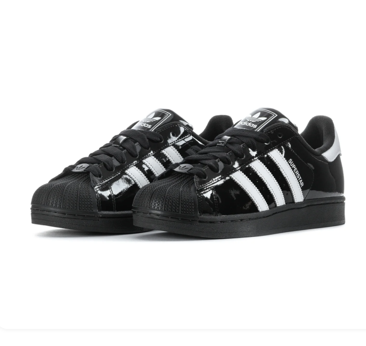 Adidas Superstar Glossy Black Sneakers with White Stripes and Black Shell Toe