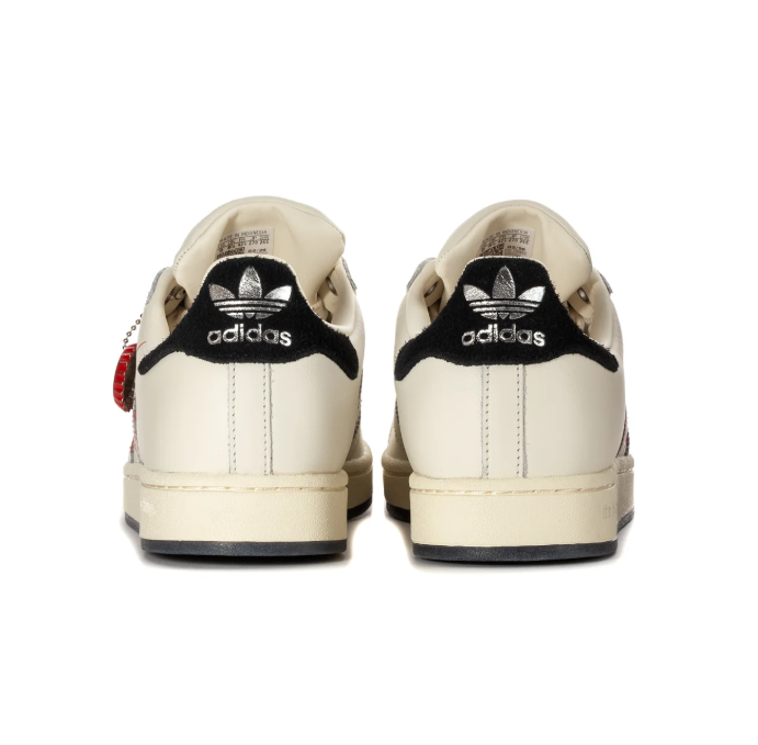 Adidas Superstar Cream Sneakers with Red Coca-Cola Graphics and Black Heel Tabs