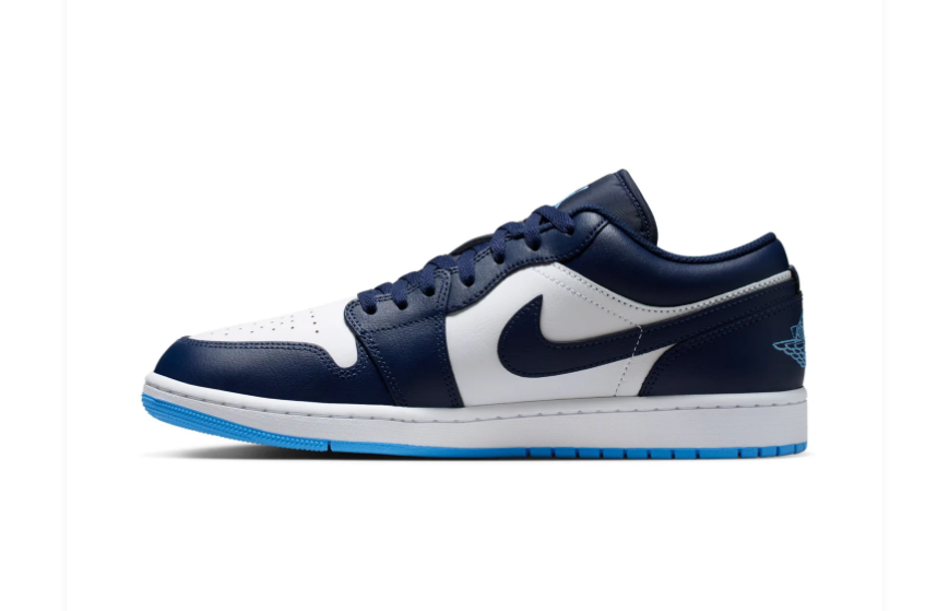 Air Jordan 1 Low Navy and White Sneakers with Bright Blue Sole