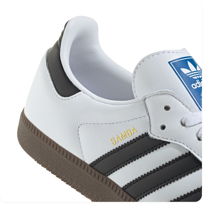Adidas Samba White Sneakers with Black Stripes and Light Grey T-Toe