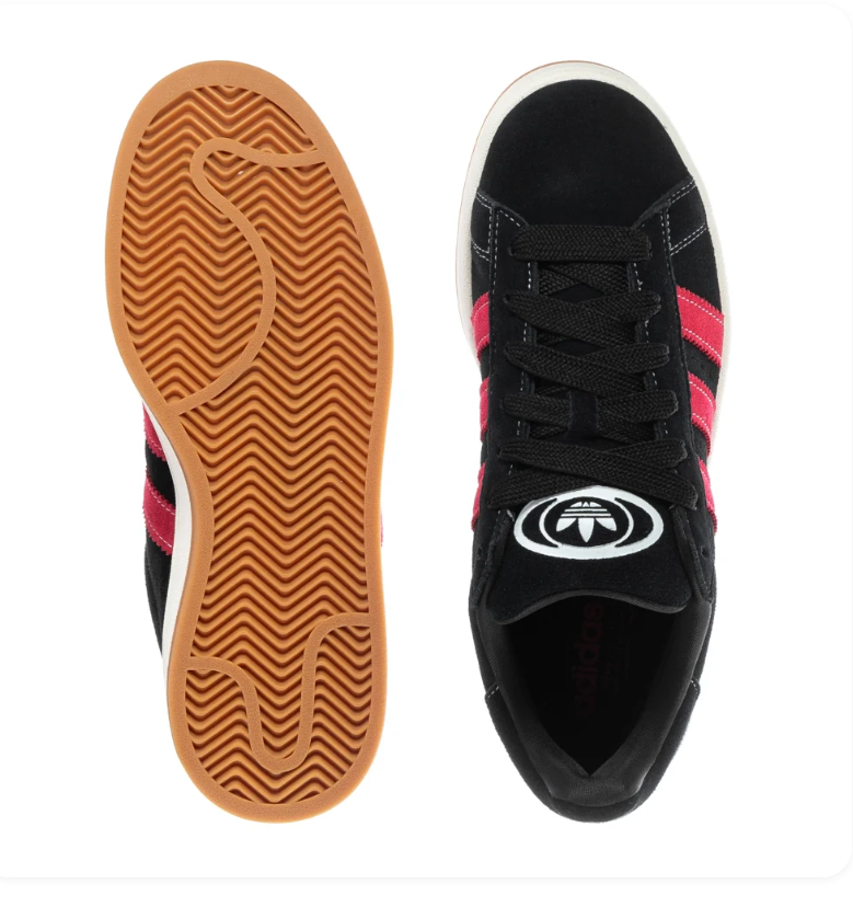Adidas Campus Black Sneakers with Bright Pink Stripes and Gum Outsole