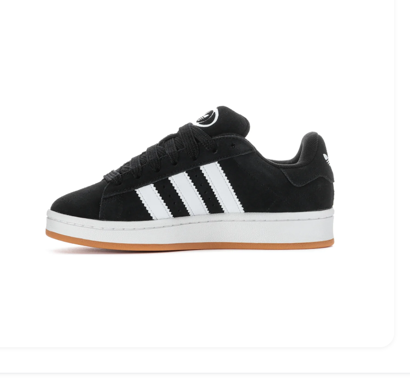 Adidas Campus Black Sneakers with White Stripes and Gum Sole