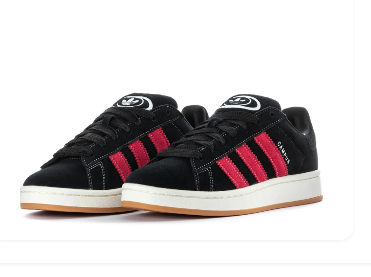 Adidas Campus Black Sneakers with Bright Pink Stripes and Gum Outsole