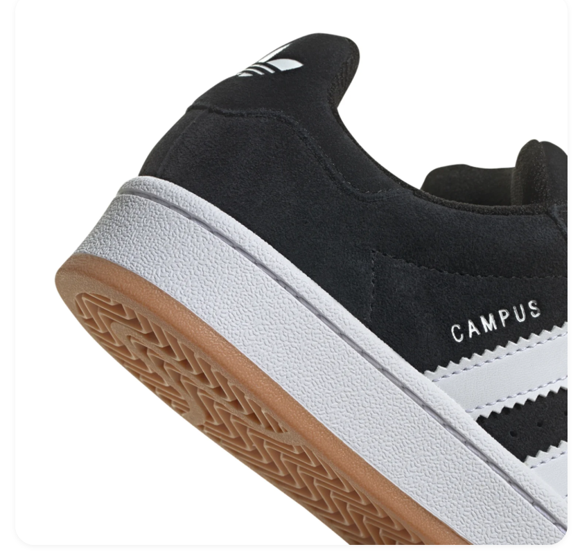 Adidas Campus Black Sneakers with White Stripes and Gum Sole