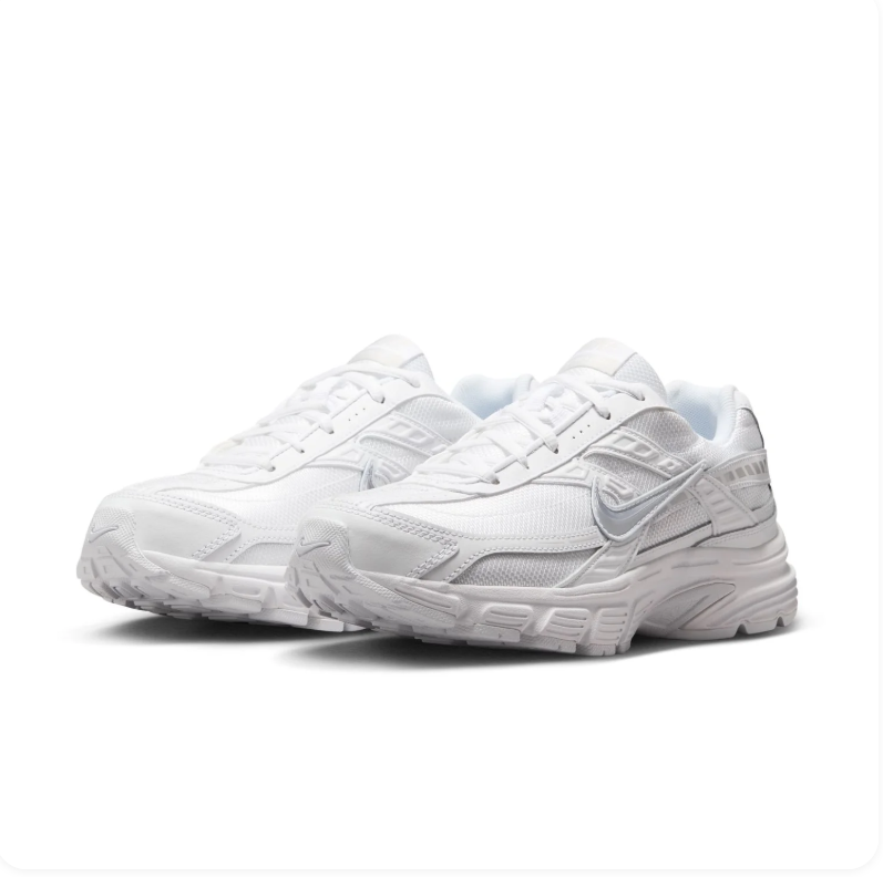 Nike White Mesh Sneakers with Metallic Silver Swoosh