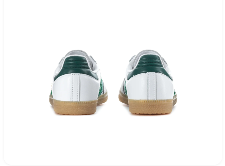 Adidas Samba White Sneakers with Green Stripes and Gum Sole