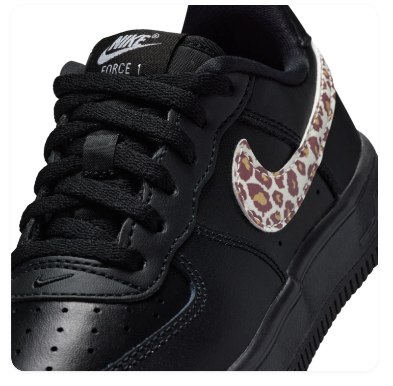 Nike Air Force 1 Black Low-Top Sneakers with Leopard-Print Swoosh