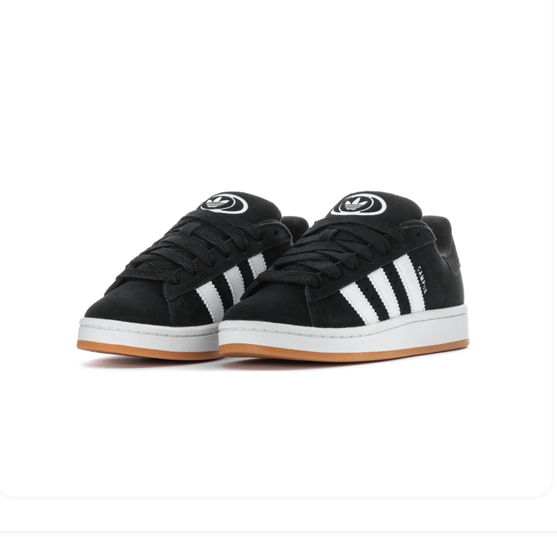 Adidas Campus Black Sneakers with White Stripes and Gum Sole