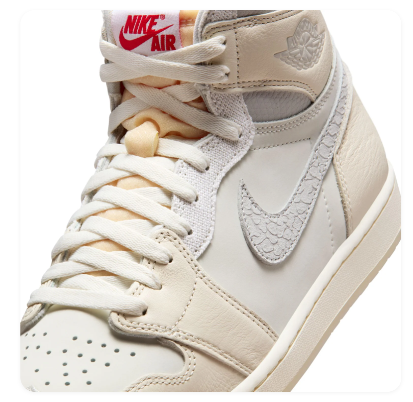 Air Jordan 1 High Cream and Grey Sneakers with Red Accents