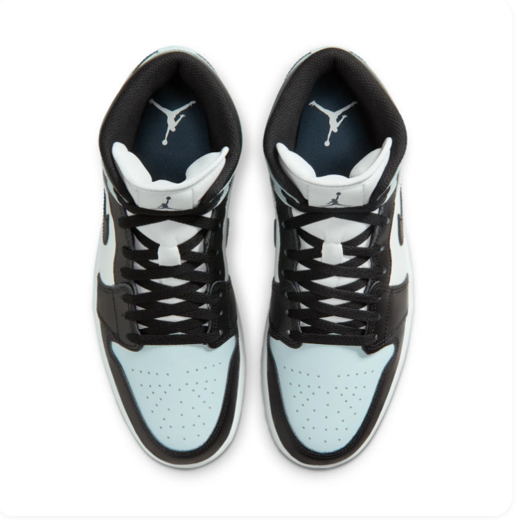Air Jordan 1 Mid Ice Blue, Black and White Sneakers
