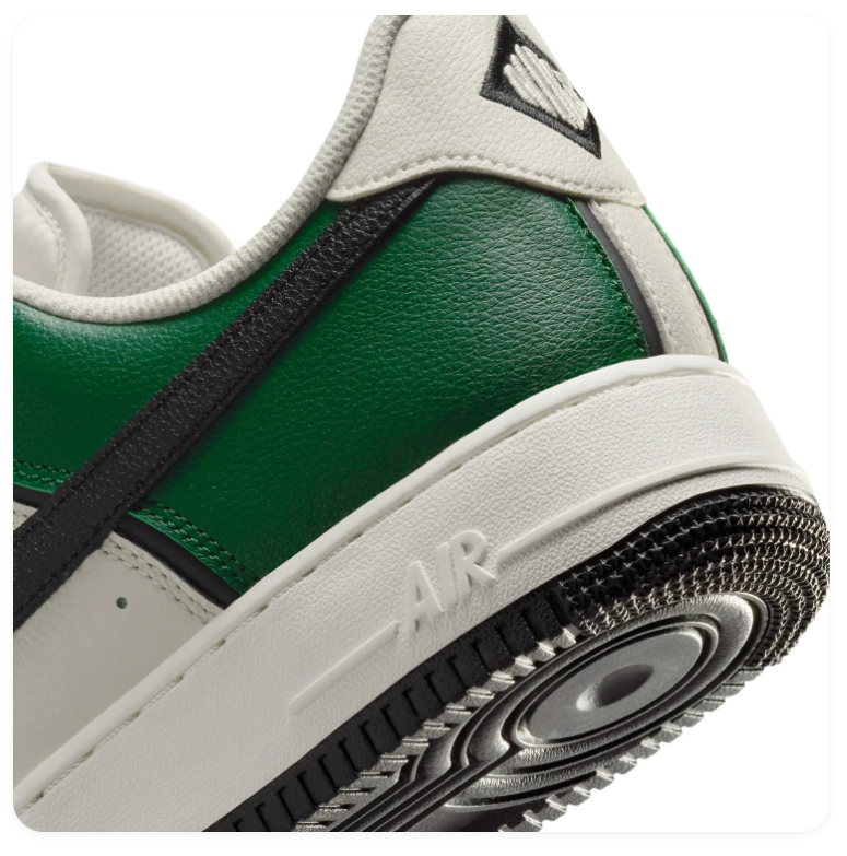 Nike Air Force 1 Green and Cream Sneakers with Black Swoosh