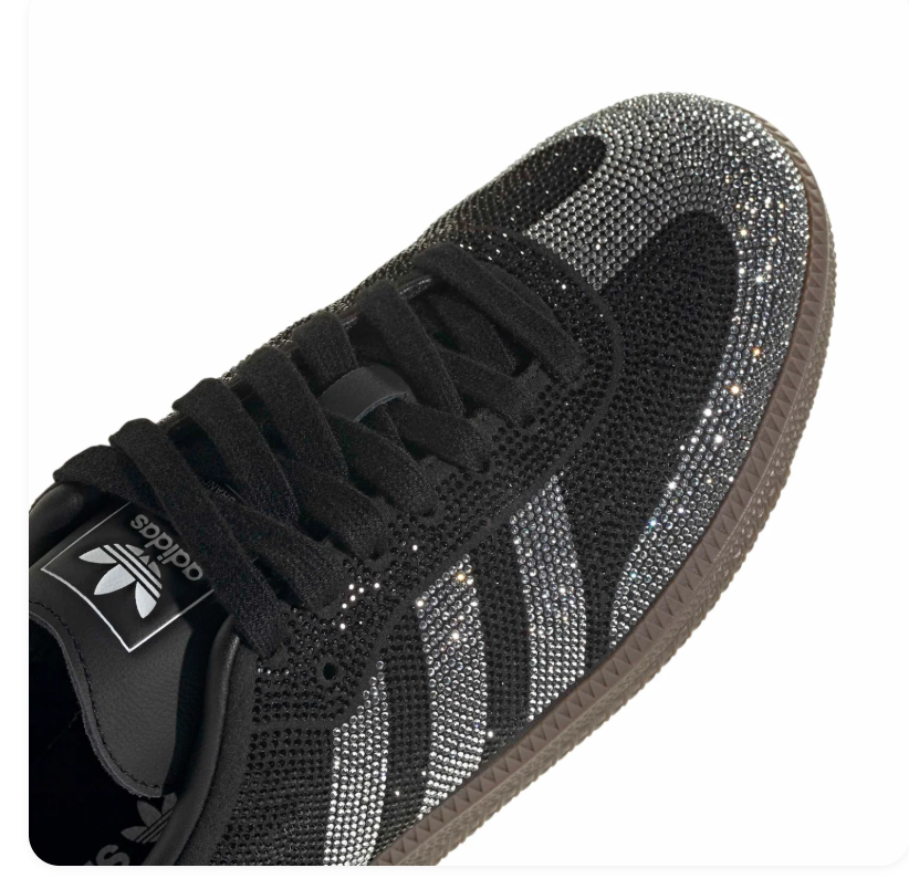 Adidas Black and Silver Rhinestone Sneakers with Brown Sole