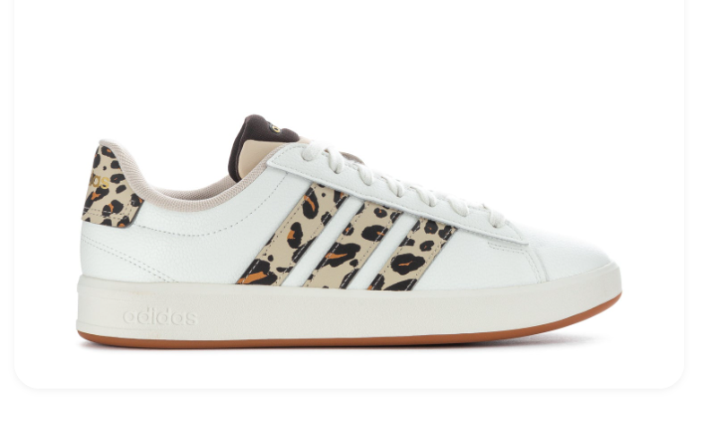 Adidas White Low-Top Sneakers with Leopard-Print Stripes and Gum Outsole