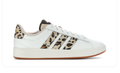 Adidas White Low-Top Sneakers with Leopard-Print Stripes and Gum Outsole